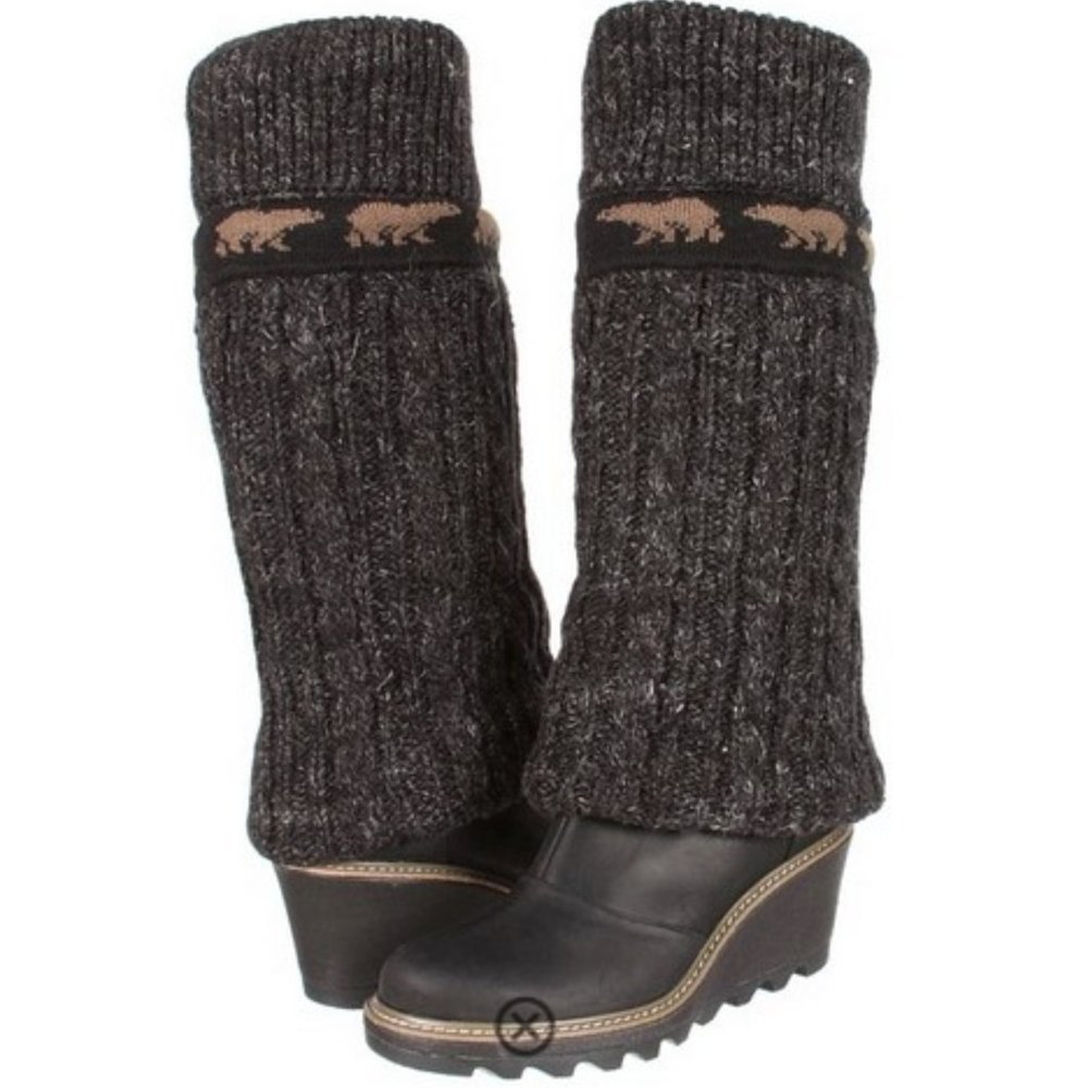 10 Sorel Crazy Cable Wedge Black Waterproof Tall Leather Sweater Boots 1…